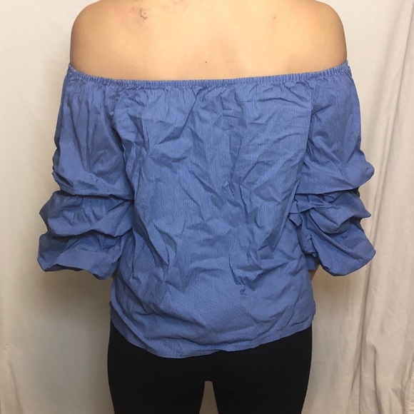 blue off the shoulder ruffle shirt - Picture 2 of 2